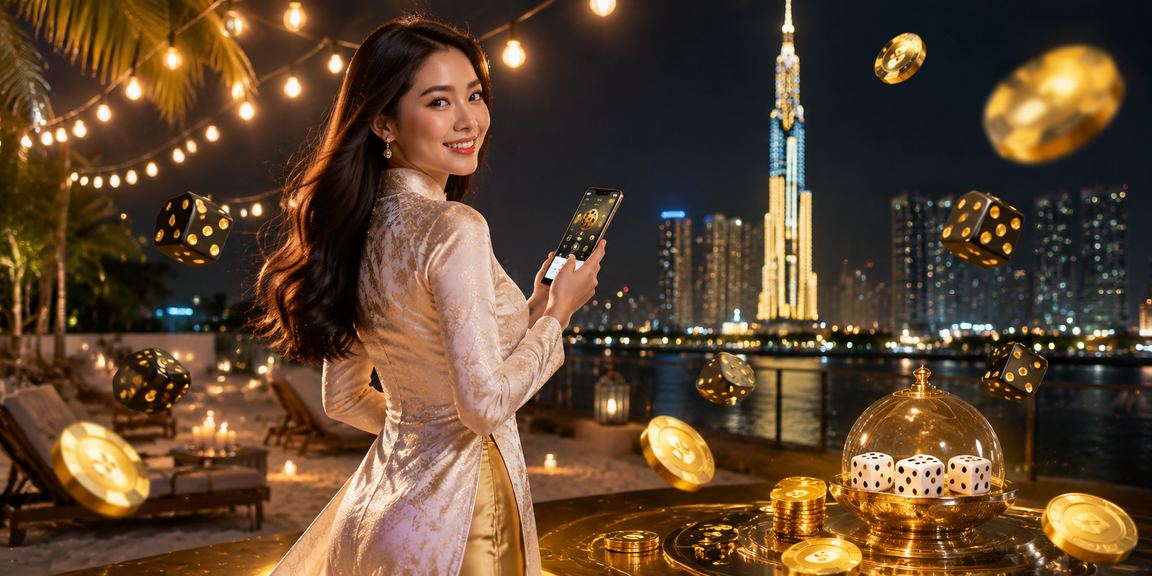 Người chơi Tài Xỉu với xúc xắc và trang phục áo dài tại TP.HCM