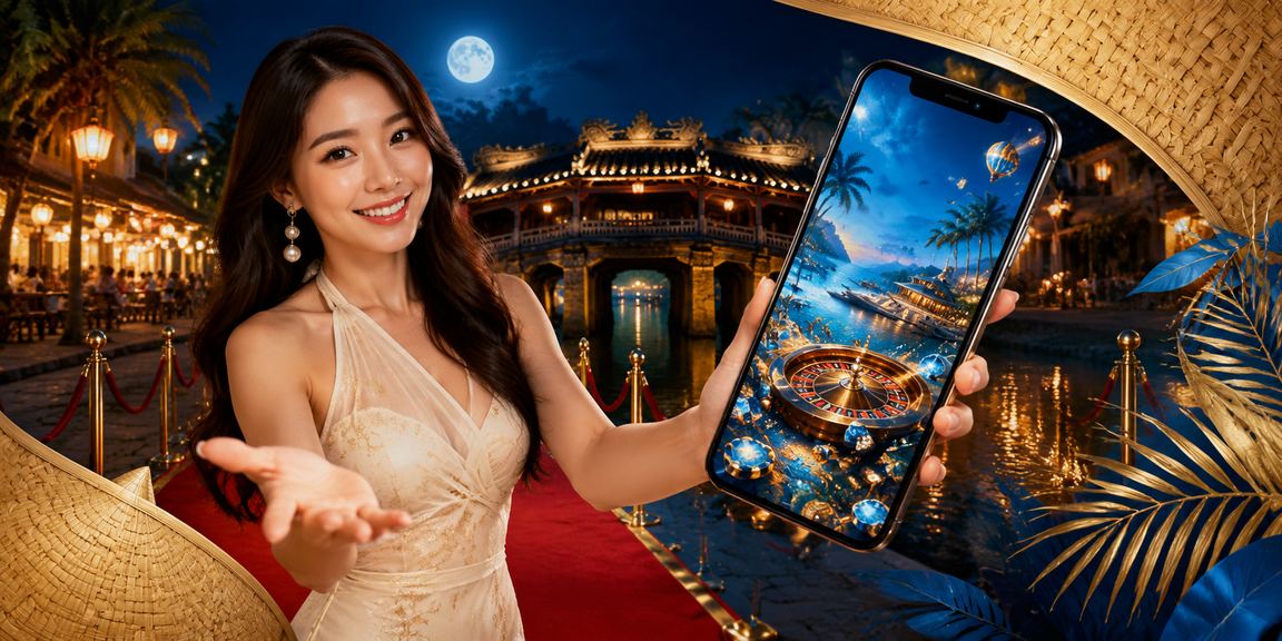 Người dùng trải nghiệm casino trên điện thoại di động tại phố cổ Hội An